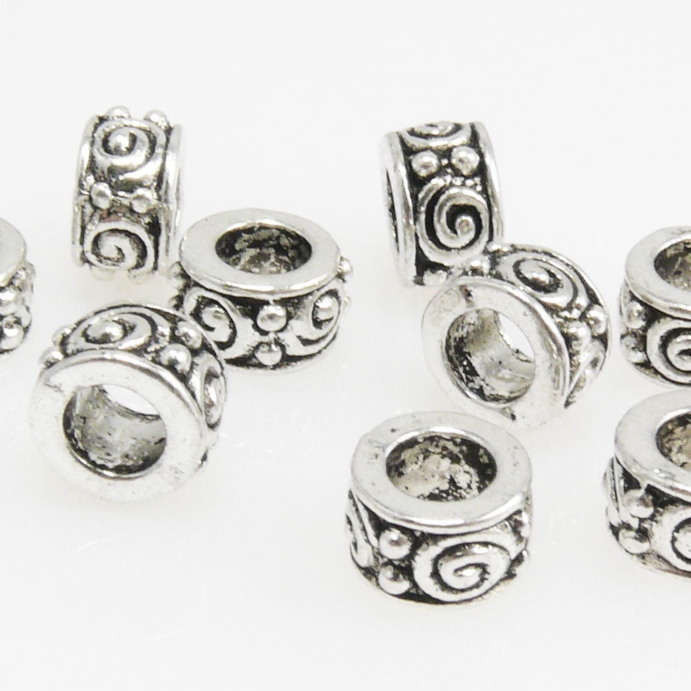 9 Metallperlen Perlen 5x8mm Spacer Großlochperlen Beads silberfarben -152