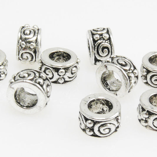 9 Metallperlen Perlen 5x8mm Spacer Großlochperlen Beads silberfarben -152