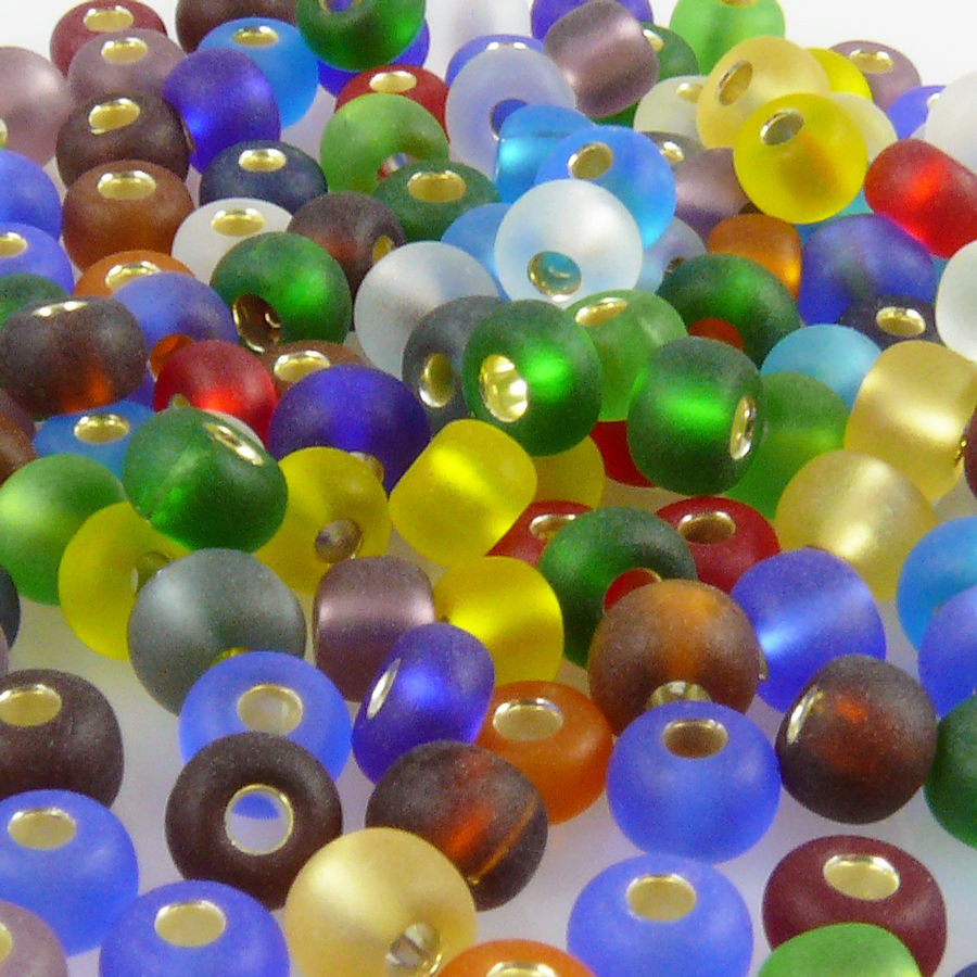 200x Rocailles 5/0 Glasperlen Perlen-Mix m. Silbereinzug 4mm bunt Indianerperlen