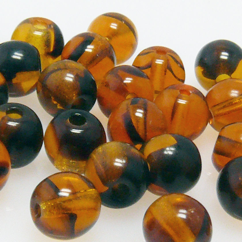 Glasperlen Kugeln Ø 5mm braun gemasert 30x Bastelperlen Beads Böhmische Perlen