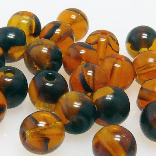 Glasperlen Kugeln Ø 5mm braun gemasert 30x Bastelperlen Beads Böhmische Perlen