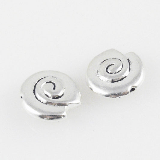 2x Metallperlen Schnecken 13mm Tierperlen Silber Antik Metall Beads Metallbeads
