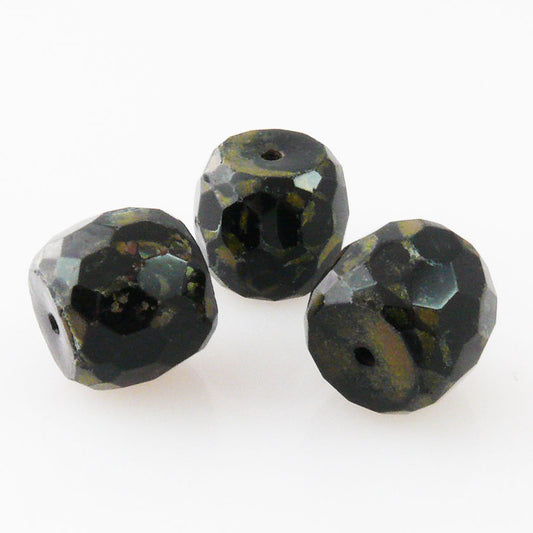 3x edle Glasschliffperlen facettierte Perlen Rondelle 12mm schwarz braun Glasbead