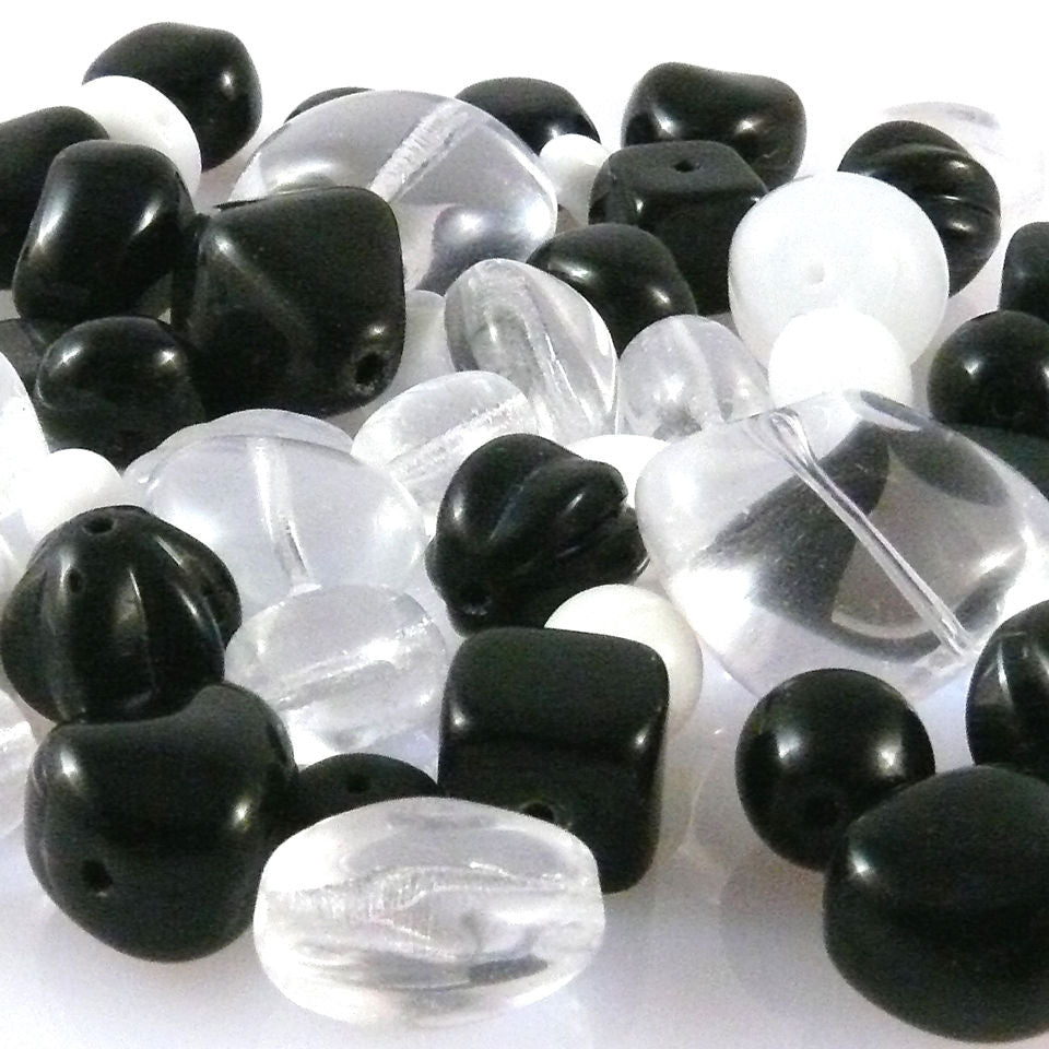Bastelset aus 50 Glasperlen schwarz weiß kristall Mix 5-20mm Perlenmischung