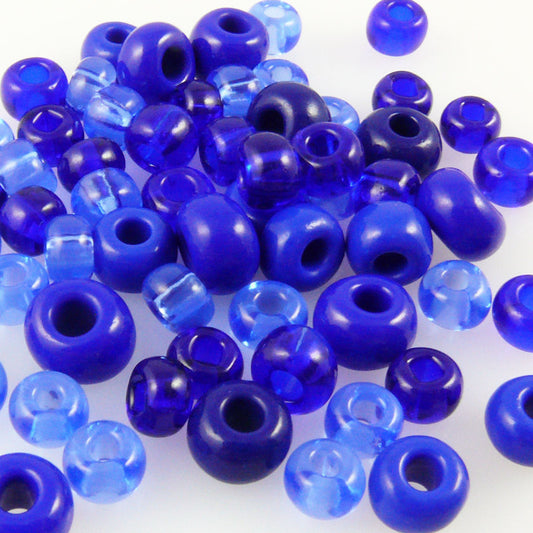 70 große Rocailles Glasperlen 6-8mm Perlen Mix Blau Glas Beads Rocaillesperlen
