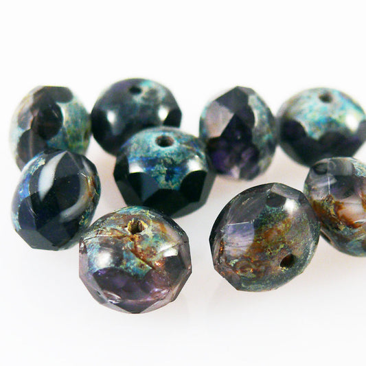 10 St. Glasschliffperlen Rondelle 6x8mm Böhmische Glasperlen Beads schwarz-braun
