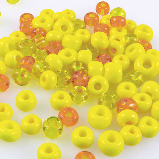 70 große Rocailles Glasperlen 6-8mm Perlen Mix gelb orange Rocaillesperlen Beads