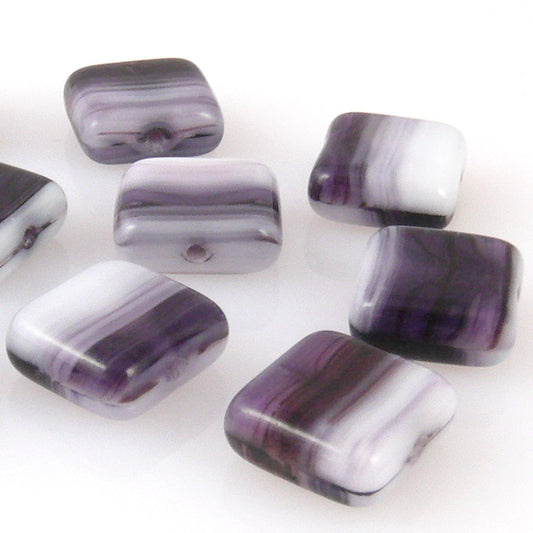 10 edle Glasperlen Quadrat Kissen 10mm Perlen lila weiß gemasert zum Basteln-426