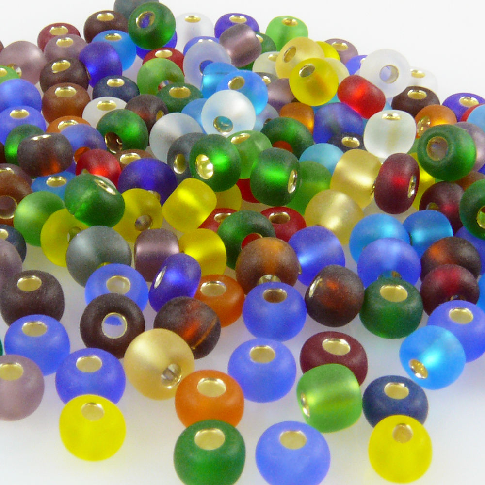 200x Rocailles 5/0 Glasperlen Perlen-Mix m. Silbereinzug 4mm bunt Indianerperlen