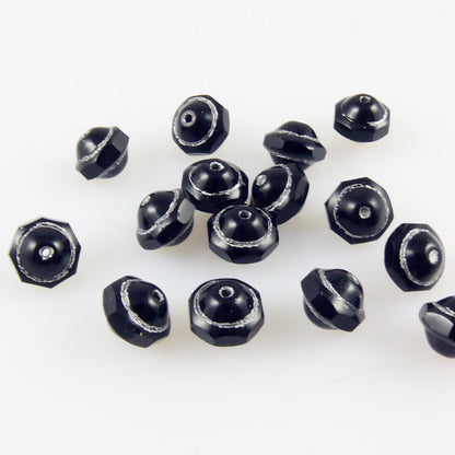 15x edle Glasschliffperlen facettierte Glas Perlen Rondelle 7mm schwarz silber