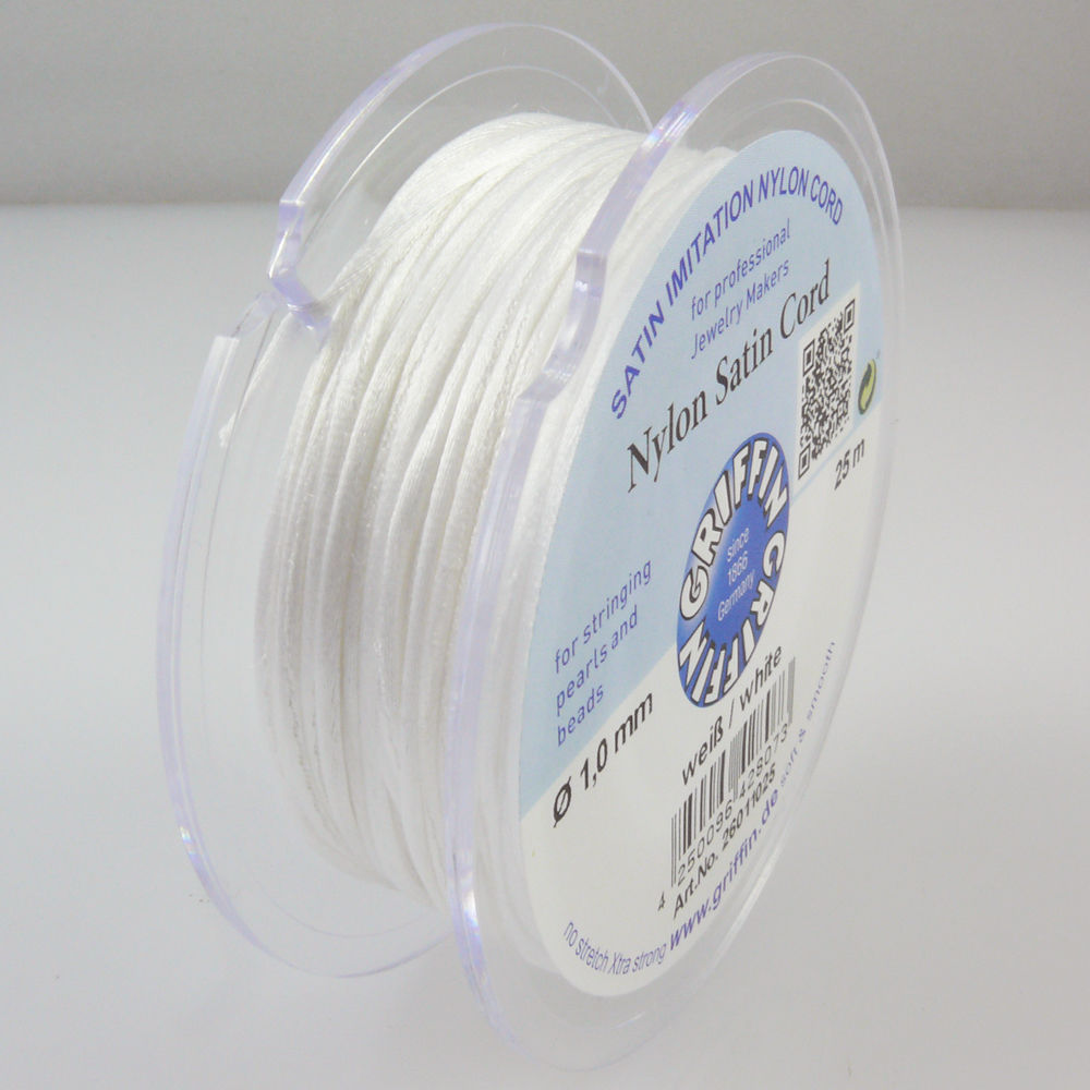 GRIFFIN Nylon Satinkordeln Ø 1mm weiß Spule 25m Schmuckband Bastelfaden Schnur