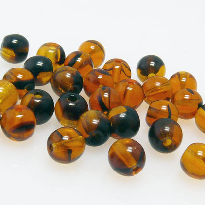 Glasperlen Kugeln Ø 5mm braun gemasert 30x Bastelperlen Beads Böhmische Perlen