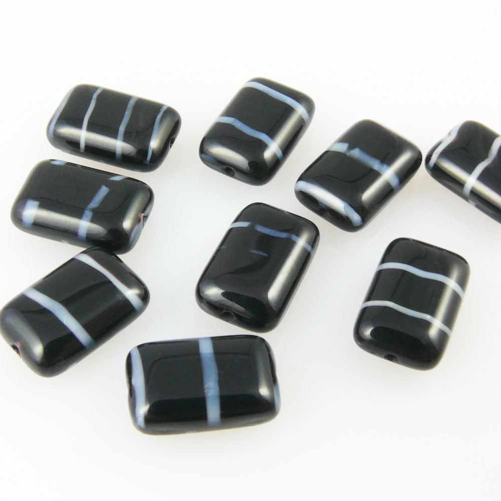 9 Perlen 12x8mm Glasperlen Rechtecke schwarz Beads zum Auffädeln Bastelperlen