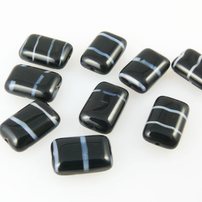 9 Perlen 12x8mm Glasperlen Rechtecke schwarz Beads zum Auffädeln Bastelperlen