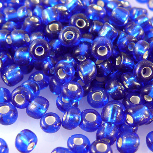 280 Rocailles Glasperlen blau mit Silbereinzug 3-4mm Perlen Rocaillesperlen-1303
