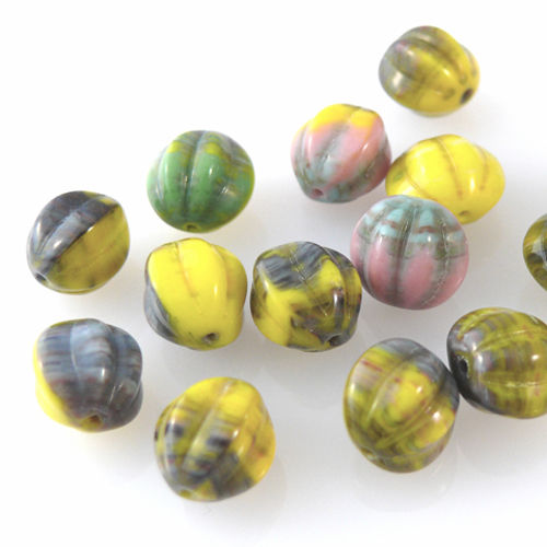 farbenfrohe Perlen zum Basteln - 15 Stück Glasperlen Kugeln 10mm bunt gelb-grau