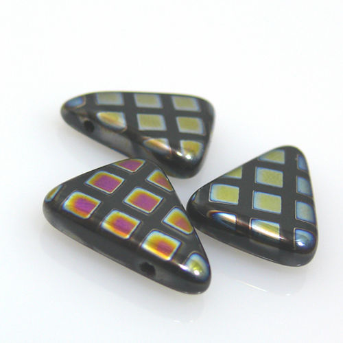 3 edle Glas Perlen 18mm Dreieck schwarz bunt Glasperlen zum Schmuck basteln