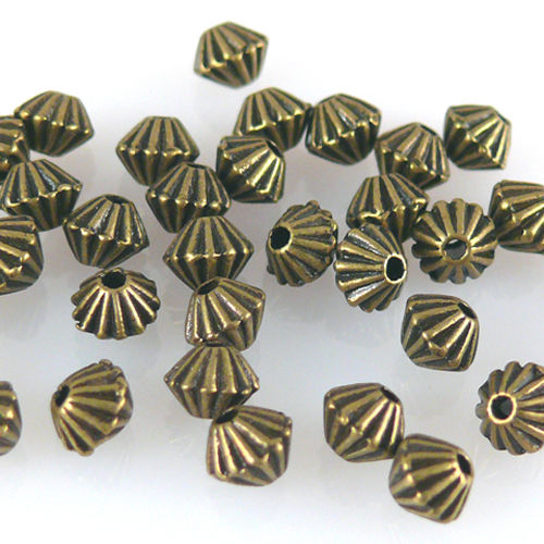 35 Metallperlen Spacer Bicone 4mm Metall Perlen geriffelt bronze Kette basteln