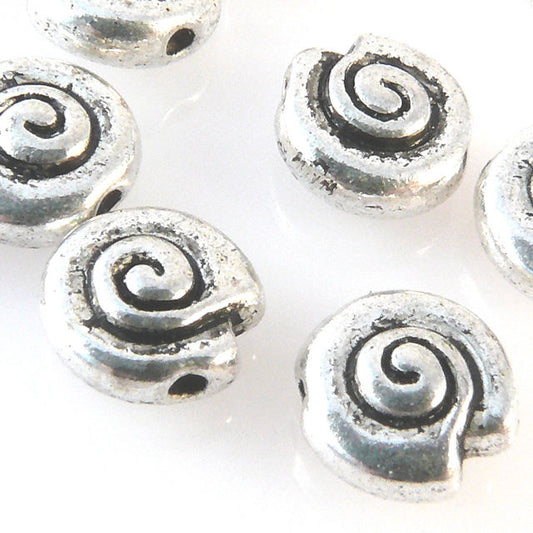 10 Metallperlen Schnecken 8mm Tierperlen altsilber Metallschnecken Bastelperlen