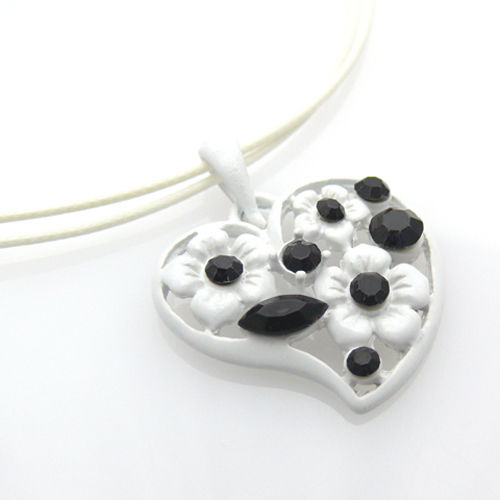 Halskette mit Herzanhänger 46cm weiß Kette Strass Anhänger Herz Damenkette