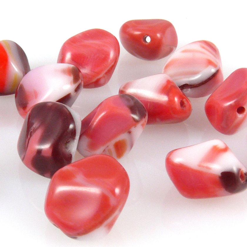 14 Glasperlen Nuggets Perlen weiß rot 11mm Glassteine zum Basteln bunt -1512