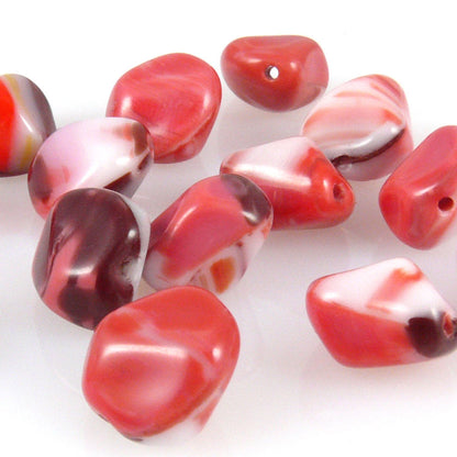 14 Glasperlen Nuggets Perlen weiß rot 11mm Glassteine zum Basteln bunt -1512
