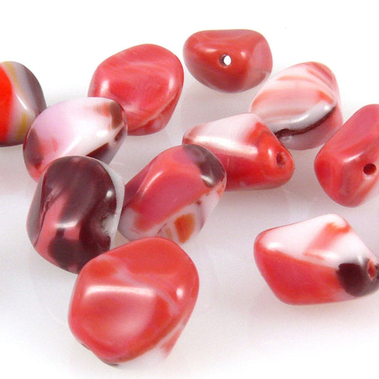 14 Glasperlen Nuggets Perlen weiß rot 11mm Glassteine zum Basteln bunt -1512