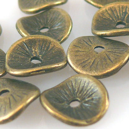 15 Metallperlen Metall Scheiben gewellt 9,5mm bronzefarben Perlen-1273