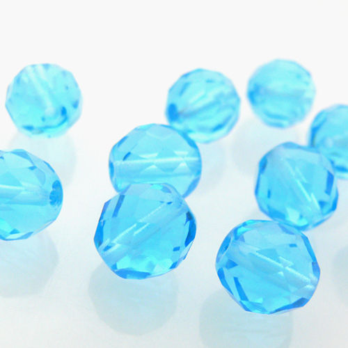 10 St. Glasperlen 10mm Glasschliffperlen Perlen blau aquamarin Kugeln facettiert