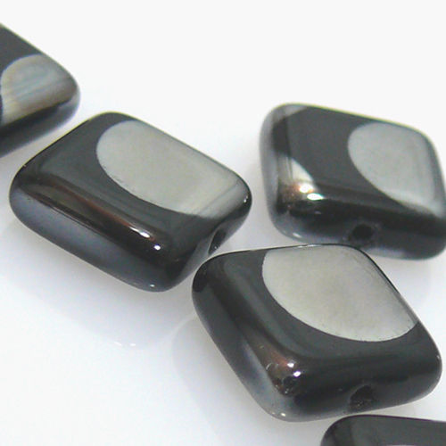 edle Perlen Kissen 10mm schwarz silber Glasperlen Perlen zum Schmuck Basteln