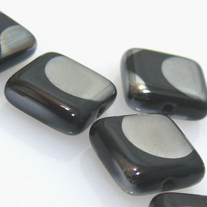 edle Perlen Kissen 10mm schwarz silber Glasperlen Perlen zum Schmuck Basteln
