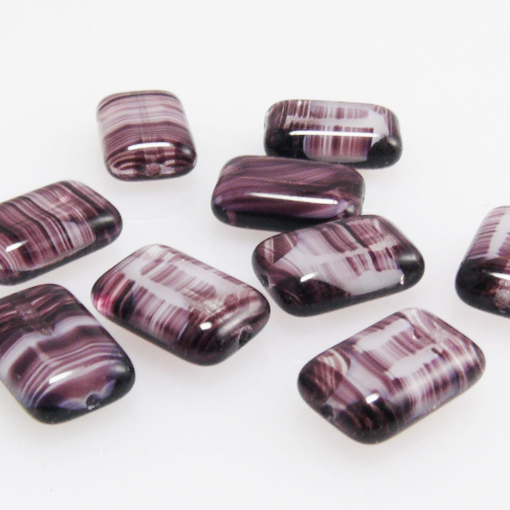 9 Perlen 12x8mm Glasperlen Rechtecke lila Beads zum Auffädeln Bastelsteine