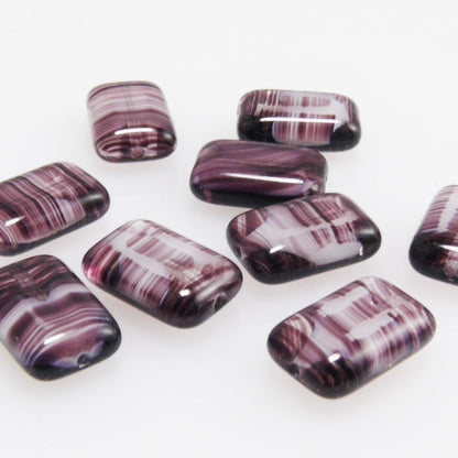 9 Perlen 12x8mm Glasperlen Rechtecke lila Beads zum Auffädeln Bastelsteine