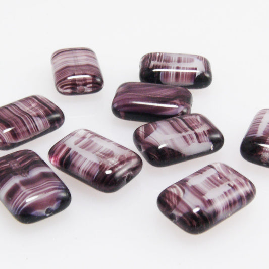 9 Perlen 12x8mm Glasperlen Rechtecke lila Beads zum Auffädeln Bastelsteine