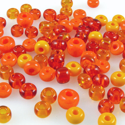 70 große Rocailles Glasperlen 5-7mm Perlen Mix orange Bastelperlen Beads -727