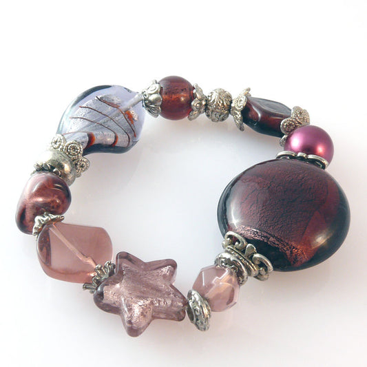 Damenarmband aus Glasperlen mit Silberfolie lila Trachtenschmuck Armbänder -3047
