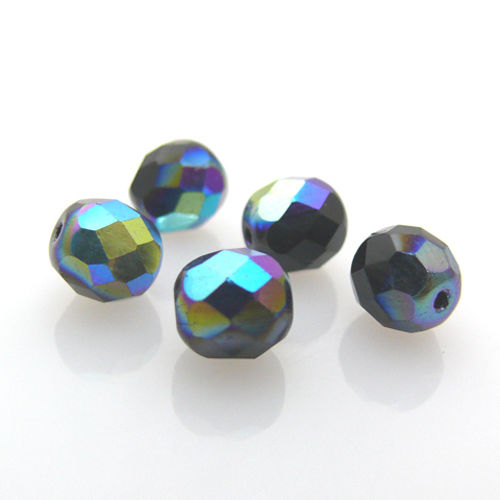 5 St. Glasschliffperlen Kugeln 8mm schwarz AB Böhmische Perlen Facettenperlen