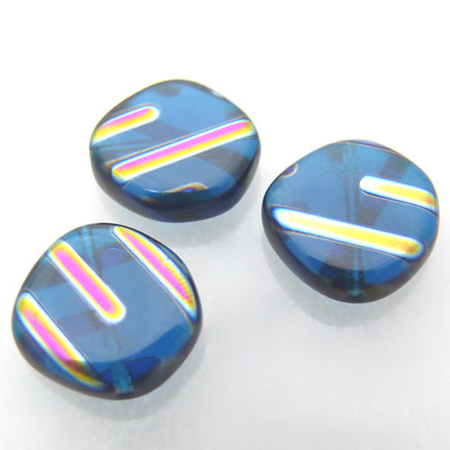 3 edle Glasperlen 14 mm Perlen Münze rund Scheiben blau bunt zum Basteln