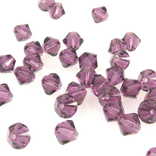 10x SWAROVSKI ELEMENTS 5328 Bicone 4mm amethyst Perlen Rhomben lila -1478