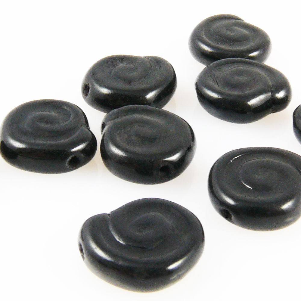 9 Glasperlen schwarz 12mm Bastelperlen Schneckenhaus Perlen Beads zum Auffädeln