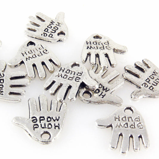 10x Metallanhänger "Hand Made" altsilber Metall Anhänger 13mm -856