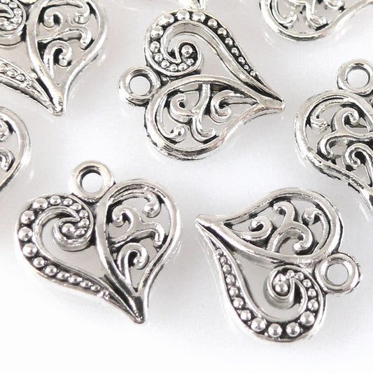 10x Metallanhänger Herz 14mm Herzanhänger Metallherzen silber zum Basteln -408