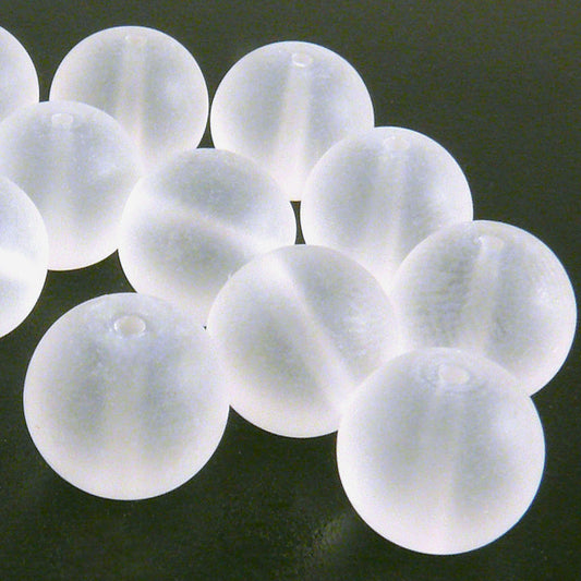 15 Glas Perlen Kugel weiß satiniert 10mm Glasperlen rund Bastelperlen -104