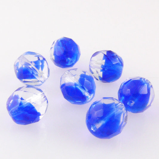 7x böhmische Glasschliffperlen facettiert Kugel 10mm blau transparent Glasperlen