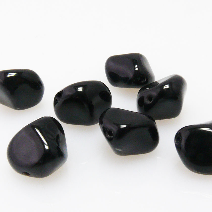 7 Glasperlen schwarz 12mm Nuggets Bastelperlen Böhmische Perlen -1109