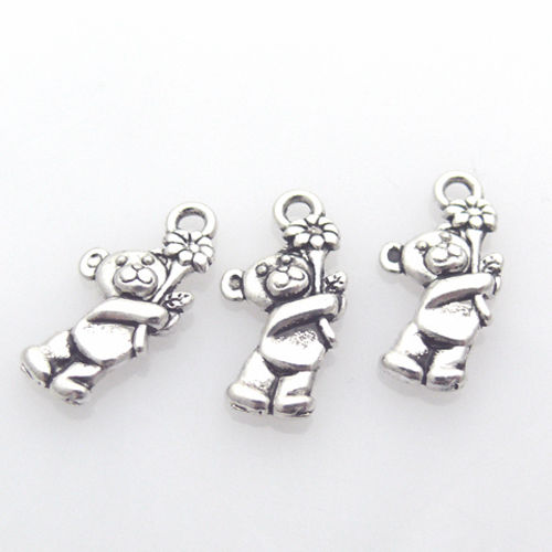 3 Metallanhänger Bären silberfarben Metall Anhänger 1,9cm-930