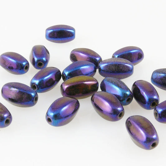 20x edle Perlen ovale Böhmische Glasperlen 9x5mm Oliven bunt AB Bastelperlen