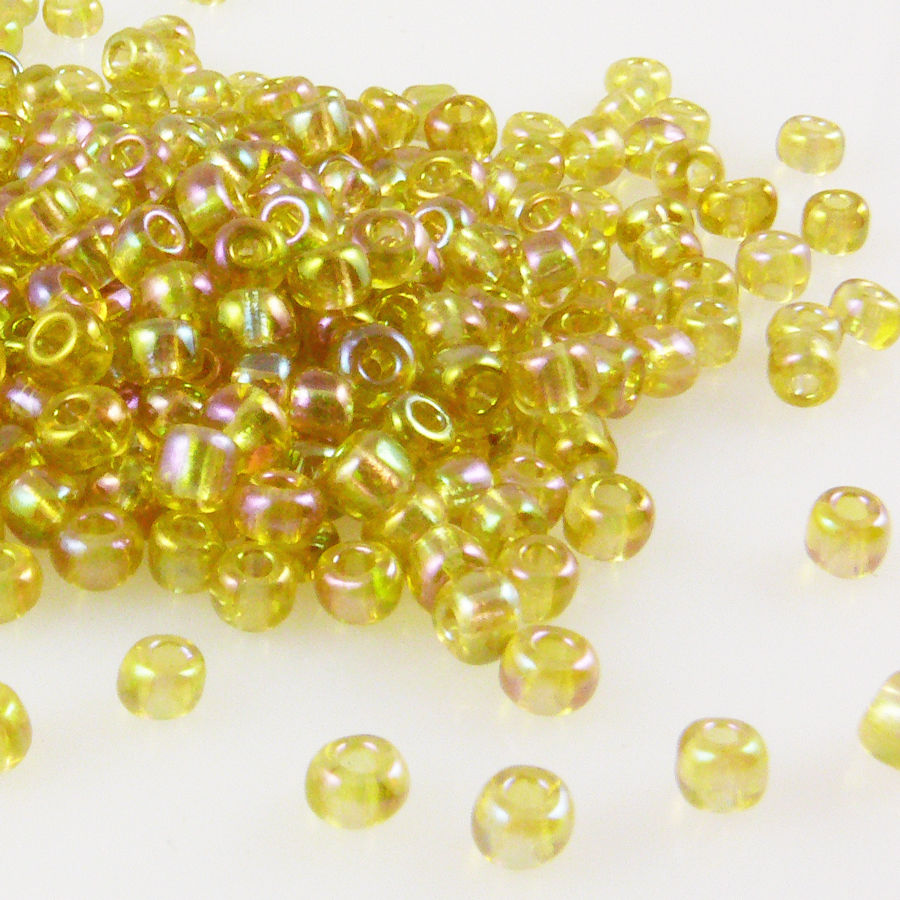 290 Rocailles Perlen Glasperlen 4mm AB gelb Glas Beads Bastelperlen -366