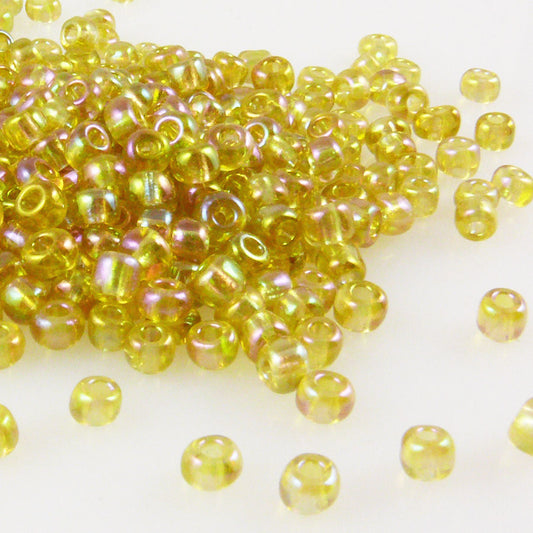 290 Rocailles Perlen Glasperlen 4mm AB gelb Glas Beads Bastelperlen -366