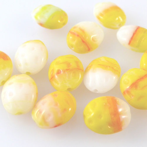 Tolle sonnengelbe Glasperlen oval 11mm Perlen 15 Stück gelb weiß Bastelperlen